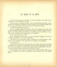 Load image into Gallery viewer, Open text page showing the text of a fairy tale that is paired with a two-color red and blue illustration in an angular Art Deco style