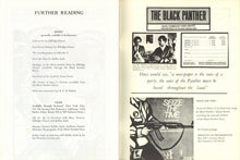 Load image into Gallery viewer, Final "Further Reading" page facing inside back wrapper with advertisements for the Black Panther newspaper and Elaine Brown's "Seize the Time" album.
