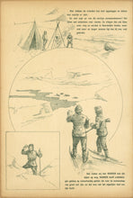Load image into Gallery viewer, Internal page displaying a high-contrast black and white lithographic scene of polar travel and equipment