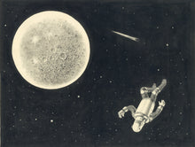 Load image into Gallery viewer, Two Original Space-Themed Graphite, Pen and Ink Drawings by William Pene du Bois Used as the Dust Jacket and Endpapers for "Moon Ahead" by Leslie ...
