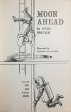 Load image into Gallery viewer, Two Original Space-Themed Graphite, Pen and Ink Drawings by William Pene du Bois Used as the Dust Jacket and Endpapers for "Moon Ahead" by Leslie ...