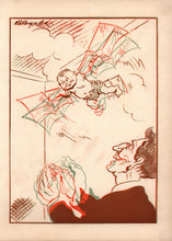 Load image into Gallery viewer, Internal open spread showing a red and green anaglyphic illustration corresponding to an adjacent children's verse