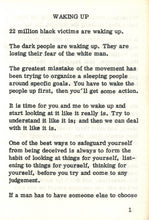 Load image into Gallery viewer, Internal page scan of the booklet showing the bold section heading "Waking Up" centered at the top, followed by blocks of compiled quotations from Malcolm X.