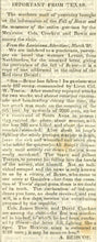 Load image into Gallery viewer, Close up detail of the specific column text from page three containing the historic early account of the Fall of the Alamo and the Texas Revolution