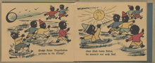 Load image into Gallery viewer, Two color Expressionist panels from a German leporello showing six boys in a swamp, dropping to five after one becomes stuck in mud.