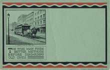Load image into Gallery viewer, Original Pen and Ink Drawing Featuring a Street-Car from the 1880s above a Hand-Inked Maxim