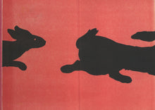 Load image into Gallery viewer, Open view of the front color pictorial endpapers featuring rabbit silhouette patterns
