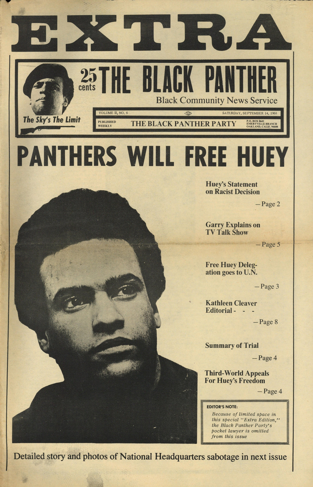 The Black Panther Black Community News Service, Vol. II, No. 6, Saturday, September 14, 1968