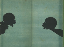 Load image into Gallery viewer, Color pictorial endpapers displaying the repeating pattern of juvenile silhouette figures
