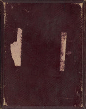 Load image into Gallery viewer, Exterior lower panel of the pressed-paper case showing surface wear and two areas of abrasion from a historic auction tag
