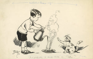 Original Pen and Ink Drawing by Tony Sarg Captioned "Is It Preferable to Drink Milk or Coffee?" Published in Parents' Magazine