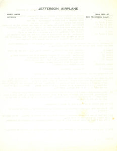Jefferson Airplane 1969 Summer Itinerary Typescript