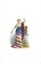 Load image into Gallery viewer, Hand-Colored Proof Card for the Patriotic Cover &quot;Justice and Unity&quot; by F. K. Kimmel; Together With a Copy of the Associated Cover
