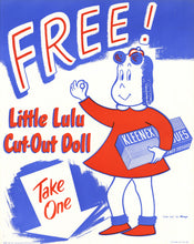 Load image into Gallery viewer, Lot of Five 1950s Little LuLu and Kleenex-Related Marketing Items Including a Store Sign Promoting In-Store Premiums
