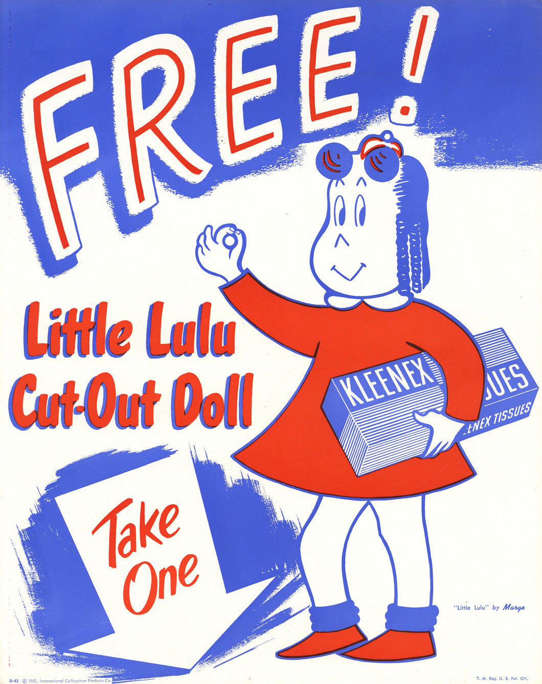 Lot of Five 1950s Little LuLu and Kleenex-Related Marketing Items Including a Store Sign Promoting In-Store Premiums