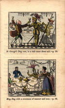 Load image into Gallery viewer, Internal plate showing a pair of hand-colored wood engravings depicting personified calendar festivals
