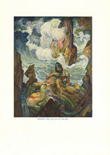 Load image into Gallery viewer, Plate 4 (Proteus, the Old Man of the Sea): Color illustration of Menelaus grappling with the shifting, powerful sea god Proteus amid crashing waves.
