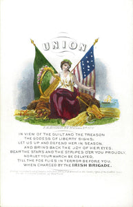 Hand-Colored Proof Card for the Patriotic Cover "Union . . . the Irish Brigade" by F. K. Kimmel; Together With a Copy of the Associated Cover