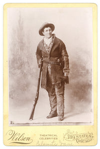 Original Circa 1895 Cabinet Card Photograph of Calamity Jane, Titled in the Negative "Calamnity [sic] Jane, Gen. Crook's Scout."