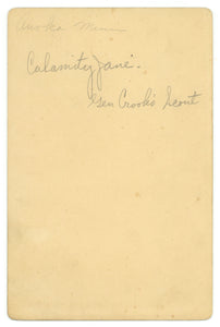 Original Circa 1895 Cabinet Card Photograph of Calamity Jane, Titled in the Negative "Calamnity [sic] Jane, Gen. Crook's Scout."