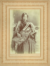 Load image into Gallery viewer, Albumen Photograph of a Young Kaw Woman and her Papoose, by J. B. Drake, Ponka City, Oklahoma Territory, circa 1890
