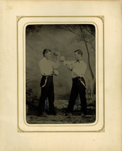 Load image into Gallery viewer, Exceptional Half Plate Tintype of a Pair of Gentlemen Pugilists Wearing Boxing Gloves
