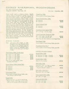 Original George Nakashima, Woodworker, Photo-Illustrated Furniture Catalog; with Price List Dated September 1966 Laid in