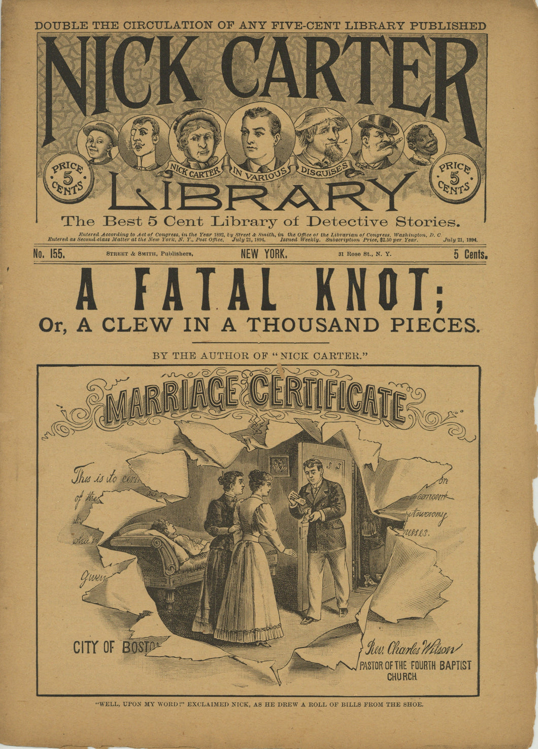 Nick Carter Library No. 155. A Fatal Knot; or A Clew in a Thousand Pieces. July 21, 1894