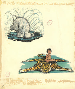 115 Original Pen, Ink and Watercolor Drawings by Berta and Elmer Hader Published in SONNY ELEPHANT by Madge A. Bigham