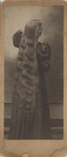 Load image into Gallery viewer, Original, circa 1890, Albumen Photograph Full Length Portrait on Swiss Panel Mount, of a Young Woman with Beautiful Long Flowing Hair
